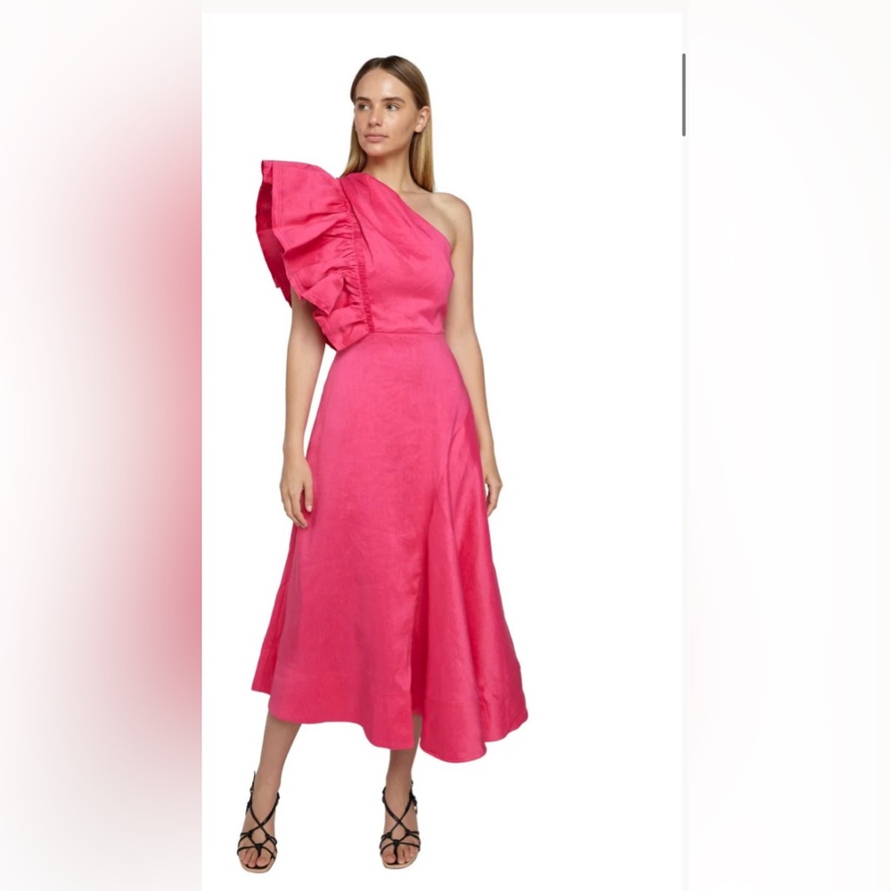 Aje bonjour asymmetrical midi dress in Fuchsia